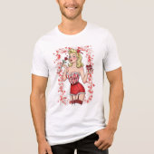 Blonde Retro Valentine Pin-Up Girl トライブレンドＴシャツ (正面)