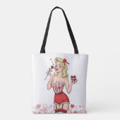Blonde Retro Valentine Pin-Up Girl トートバッグ (裏面)