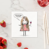 Blonde Stick Figure Girl With Wine Glass スタンダードカクテルナプキン (インサイチュ)