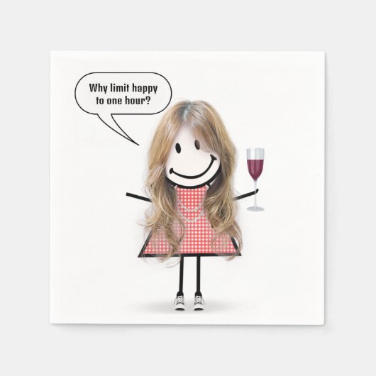 Blonde Stick Figure Girl With Wine Glass スタンダードカクテルナプキン (正面)