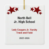 Blonde Track and Field Girl in Red Black セラミックオーナメント (裏面)