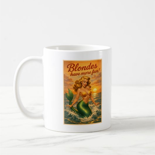 Blondes Have More Fun Pin-Up Mermaid | Retro Beach コーヒーマグカップ (左)