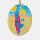 BlondeSurferのかわいい女の子のパーソナライズなクリスマス セラミックオーナメント (右)