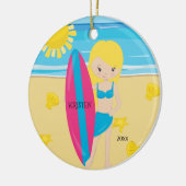 BlondeSurferのかわいい女の子のパーソナライズなクリスマス セラミックオーナメント (左)