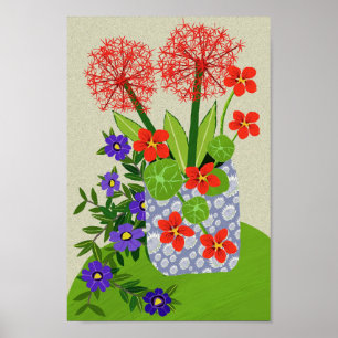 Blood lily, Surfinia and Nasturtium Poster ポスター