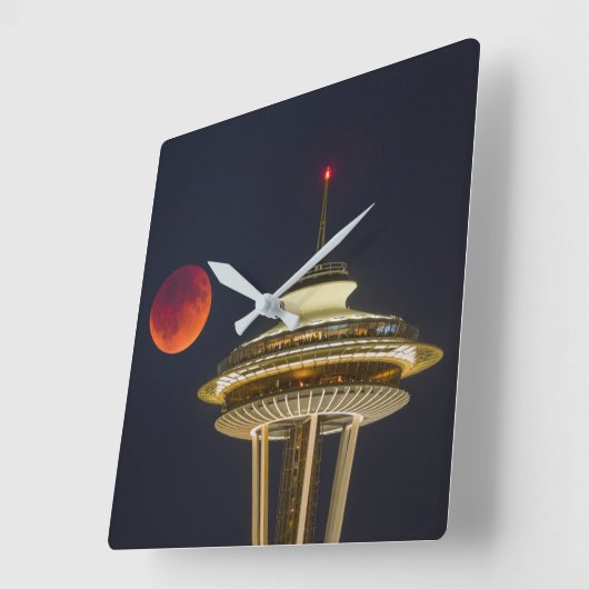 Blood Moon | Seattle Space Needle スクエア壁時計 (傾斜)