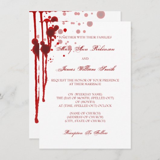 Blood Red吸血鬼のハロウィンの結婚式の偽造品 招待状 (正面/裏面)