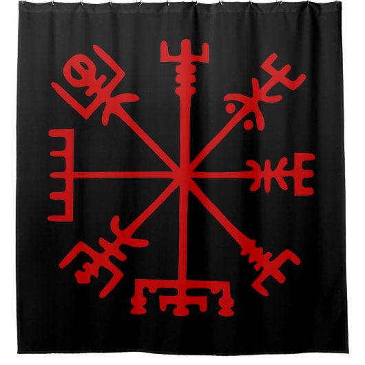 Blood Red Vegvísir (バイキングのコンパス) シャワーカーテン (正面)