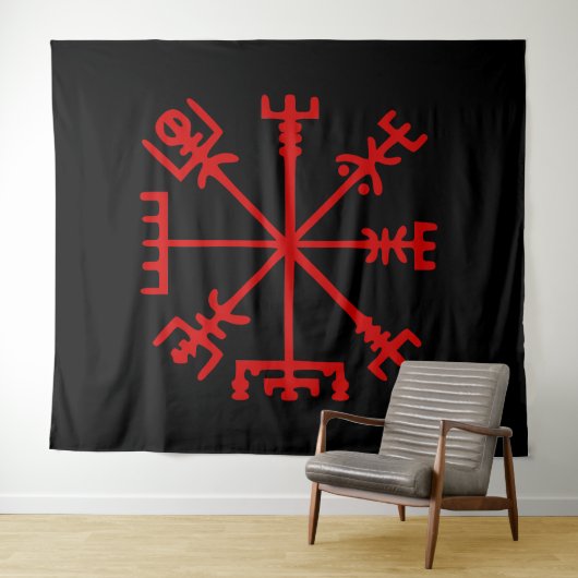 Blood Red Vegvísir (Viking Compass) タペストリー (インサイチュ(横))