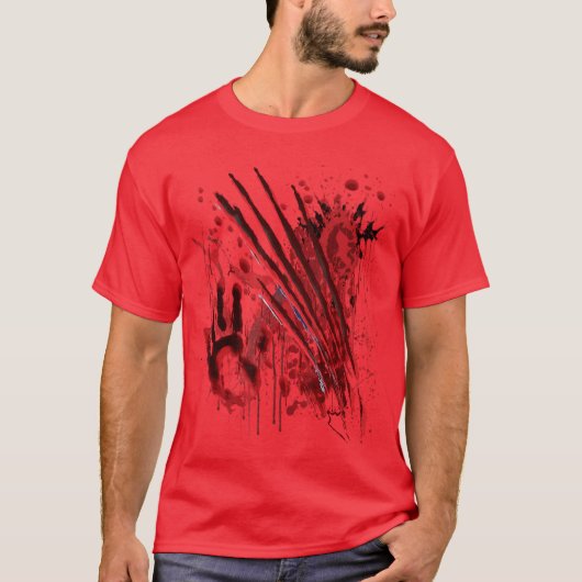 Blood Splatter Bloody Halloween Zombie Red Hand vi Tシャツ (正面)
