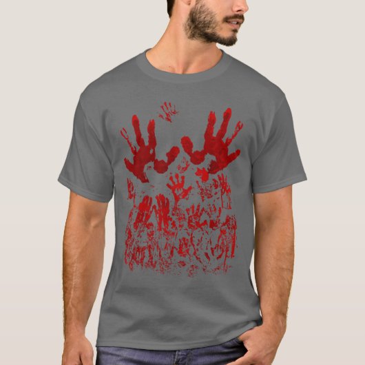 Blood Splatter Bloody Handprint Horror Zombie frie Tシャツ (正面)