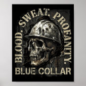 Blood Sweat Profanity Construction Worker Skull Bl ポスター (正面)