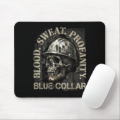Blood Sweat Profanity Construction Worker Skull Bl マウスパッド (マウス)
