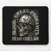 Blood Sweat Profanity Construction Worker Skull Bl マウスパッド (正面)