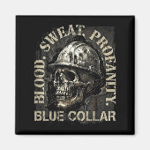 Blood Sweat Profanity Construction Worker Skull Bl マグネット (正面)