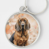 Bloodhound Dog Lover and Peach Blossoms キーホルダー (正面)