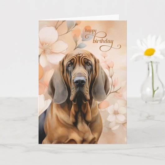 Bloodhound Dog Soft Peach Blossoms Birthday カード (小さな植物)