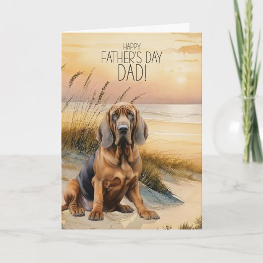 Bloodhound Dog Sunset Beach Father's Day シーズンカード (正面)