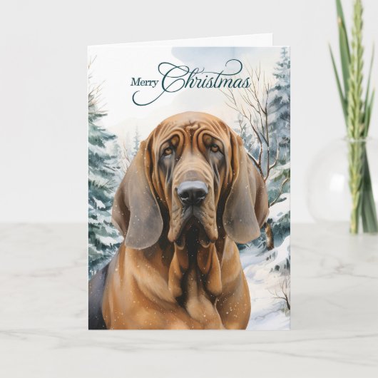 Bloodhound Dog Winter Woodland Forest Christmas シーズンカード (正面)