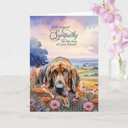 Bloodhound Dog with Wildflowers Pet Sympathy カード (蘭)