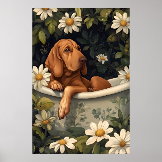Bloodhound In Bathtub Poster, Funny Dog Poster ポスター (正面)
