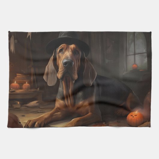 Bloodhound Pumpkins Halloween Scary  キッチンタオル (横)