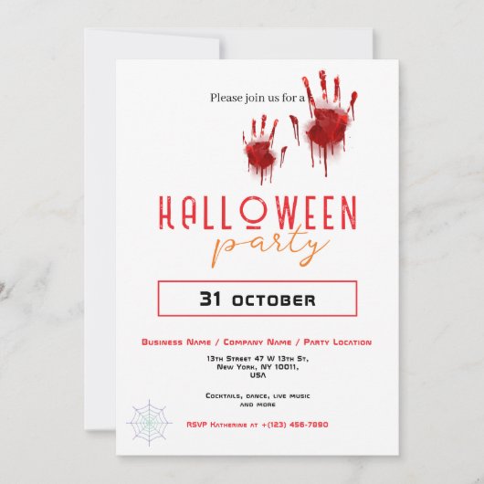 Bloody Handprint Business Halloween Party Custom 招待状 (正面)