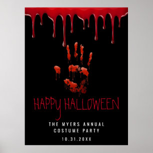 Bloody Handprint Halloween Welcome Sign ポスター