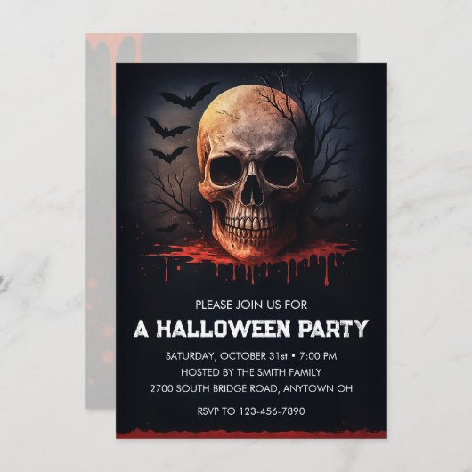 Bloody Skull Halloween Party 招待状 (正面/裏面)