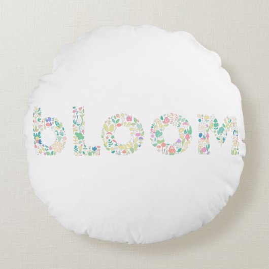 “BLOOM ボタニカルレターアートピロー ラウンドクッション (正面)