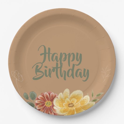 Bloom & Celebrate Floral Personalized Birthday ペーパープレート (正面)