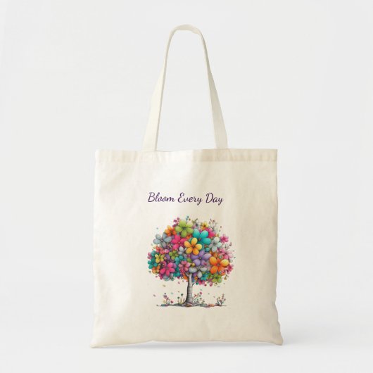Bloom Every Day Floral Tree  トートバッグ (正面)