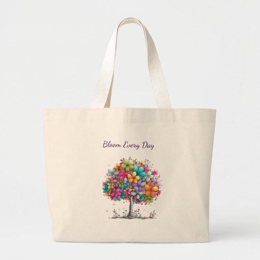 Bloom Every Day Floral Tree  ラージトートバッグ (正面)