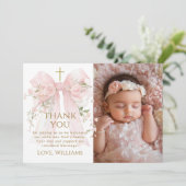 Bloom Floral Bow Girl Baptism サンキューカード (スタンド正面)