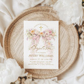 Bloom Floral Bow Girl Baptism 招待状