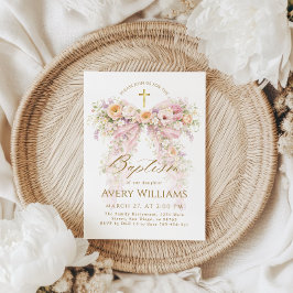 Bloom Floral Bow Girl Baptism 招待状