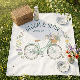 Bloom & Glow Vintage Floral Bicycle Outdoor Picnic フリースブランケット