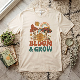 Bloom & Grow レトロ・ボホキノコ・レインボーTシャツ Tシャツ