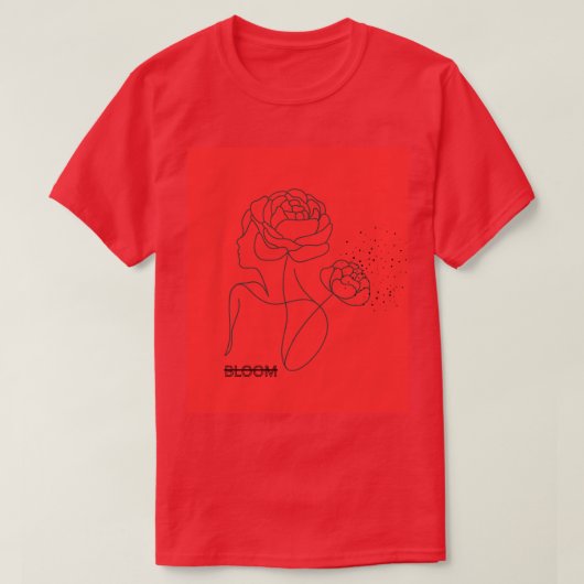 Bloom in Red – Artistic Floral Girl T-Shirt in Cl Tシャツ (デザイン正面)