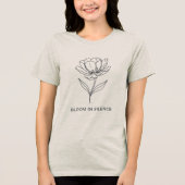 Bloom in Silence Minimalist Floral Line Art Design トライブレンドTシャツ (正面)