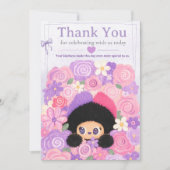 Bloom Kitty Floral Thank You Card | 子供の誕生日 招待状 (正面)