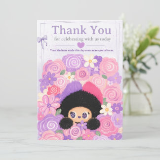 Bloom Kitty Floral Thank You Card | 子供の誕生日  招待状