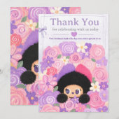 Bloom Kitty Floral Thank You Card | 子供の誕生日 招待状 (正面/裏面)