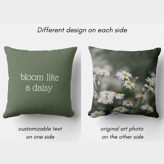 Bloom Like a Daisy, custom text green floral クッション