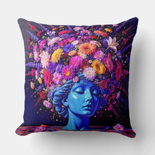"Bloom of Eternity" – A Colourful Surreal Portrait クッション (正面)