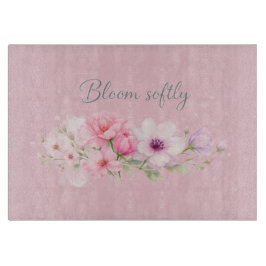 Bloom Softly – パステル水彩フラワー カッティングボード