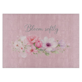 Bloom Softly – パステル水彩フラワー カッティングボード