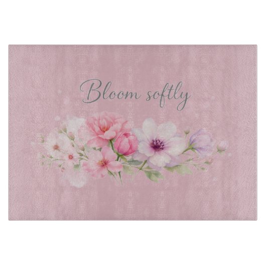 Bloom Softly – パステル水彩フラワー カッティングボード (正面)