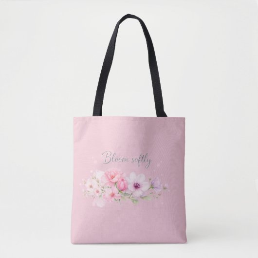 Bloom Softly – パステル水彩フラワー トートバッグ (正面)