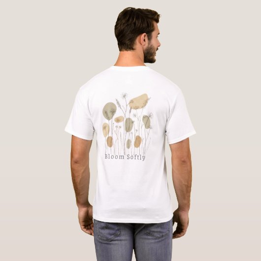 Bloom Softly — ミニマリストの野の花のラインアート Tシャツ (裏面フル)